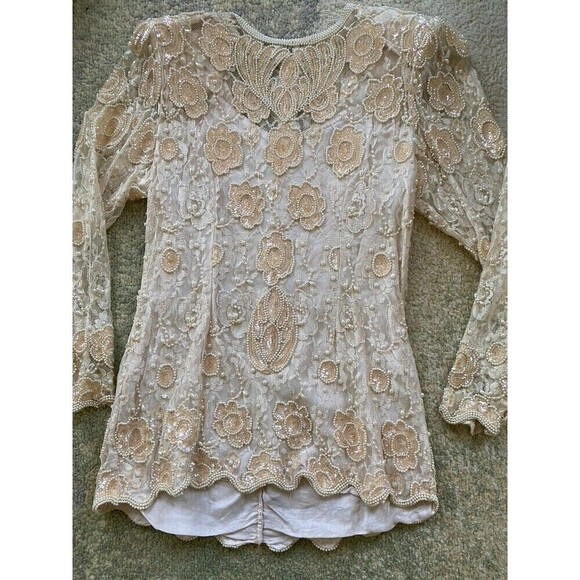 Vintage Judith Ann Sz Medium 1920s Style Beaded  Sequin Blouse Retro Party Top - Picture 1 of 9